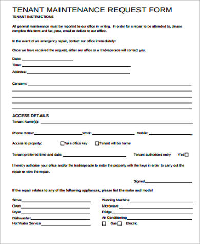 tenant maintenance request form