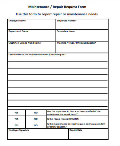 FREE 11+ Sample Maintenance Request Forms in MS Word | PDF