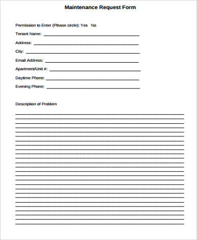 blank maintenance request form