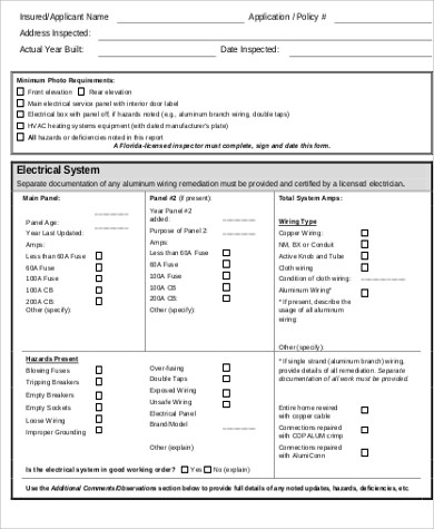 home insurance inspection form