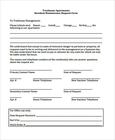 apartment maintenance request form