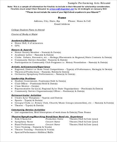 performing arts resume