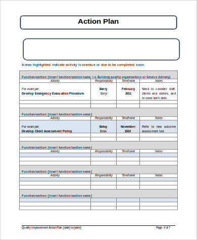 sample quality improvement action plan
