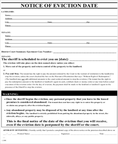 sample notice of eviction form