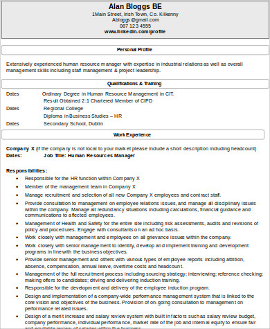 hr manager experience resume