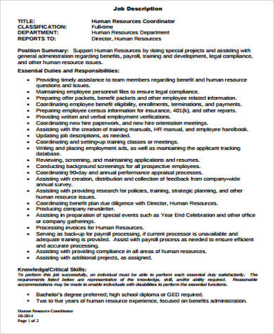 hr payroll coordinator job description