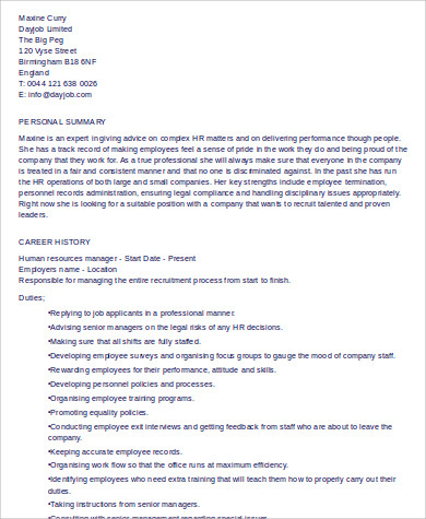 hr manager resume template