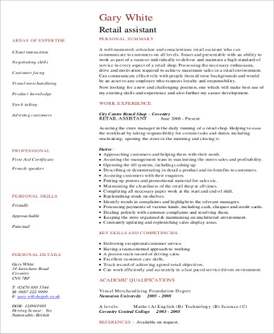 resume objective for retail assistant 