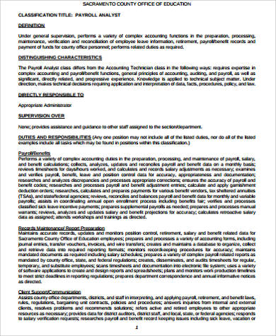 payroll data analyst job description pdf