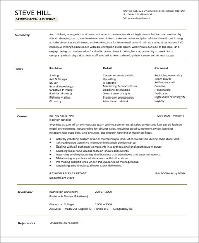 resume objective for fashion retail assistant 