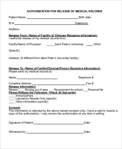 medical records release request form