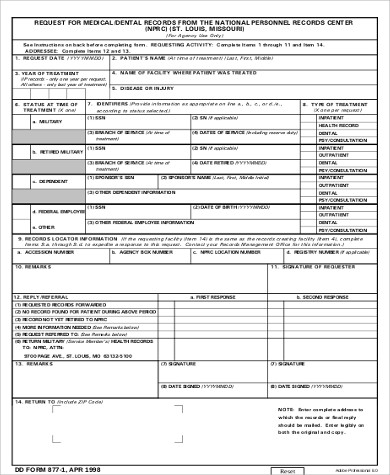 military medical records request form