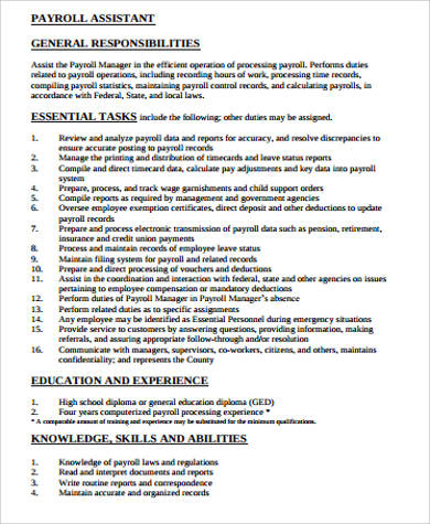 payroll assistant job description