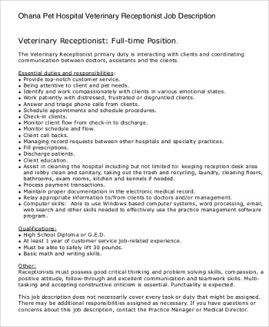 veterinary receptionist resume objective sample