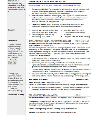 Free 9 Sample Insurance Agent Resume Templates In Ms Word Pdf