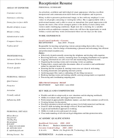 Receptionist Resume Objective 7 Examples In Word Pdf