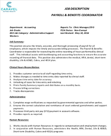 6+ Payroll Coordinator Job Description Samples  Sample 