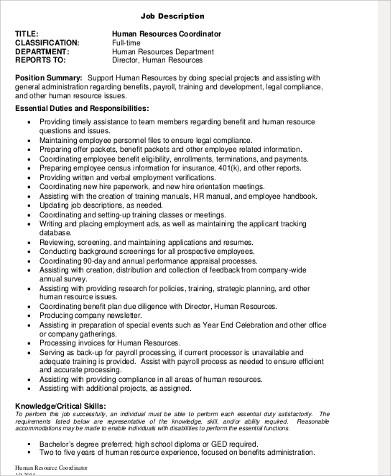 hr payroll coordinator job description example