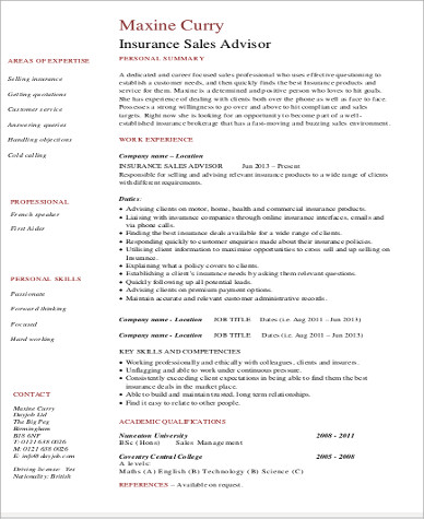 insurance agent job resume