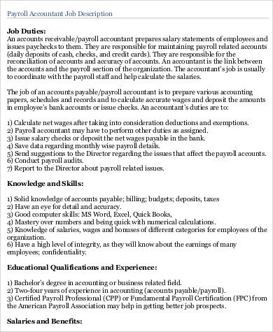 payroll accountant job description