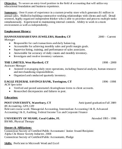 accounting entry level resume objective