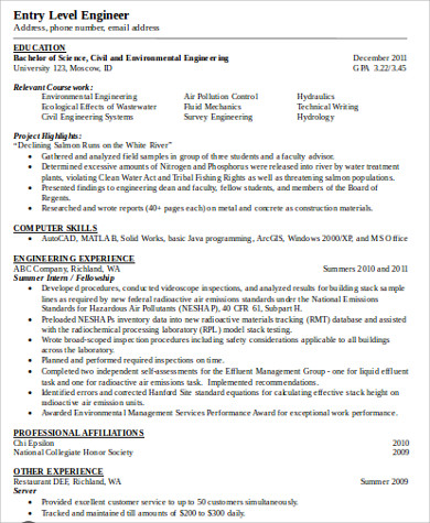 resume objective for entry level engineer