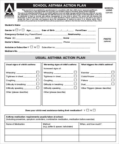 school asthma action plan example