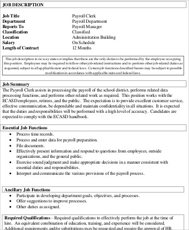 school payroll clerk job description
