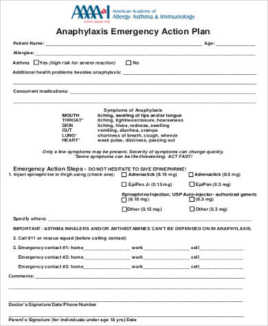 anaphylaxis emergency action plan