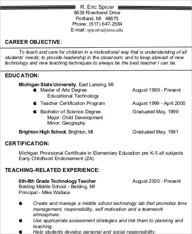 objective for resume examples for teacher assistant