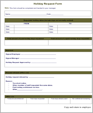 employee holiday request form