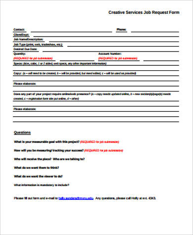 creative job request form