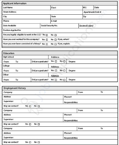 printable generic application for employment