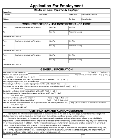 general application for employment form