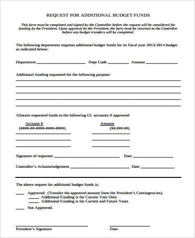 additional budget request form