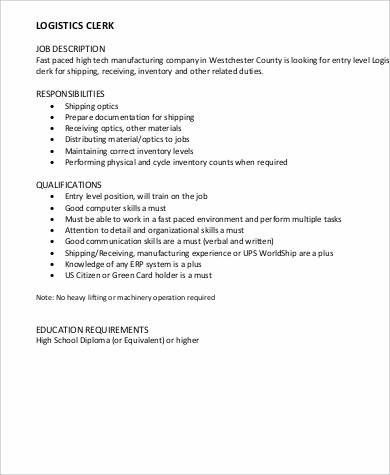 edison mail and logistics specialist job description