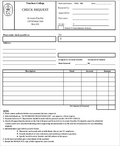 printable checks sample in  Word,  Sample  Examples Request Check 11 PDF Form