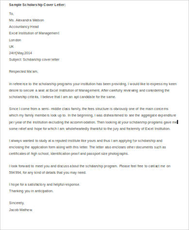 scholarship cover letter template