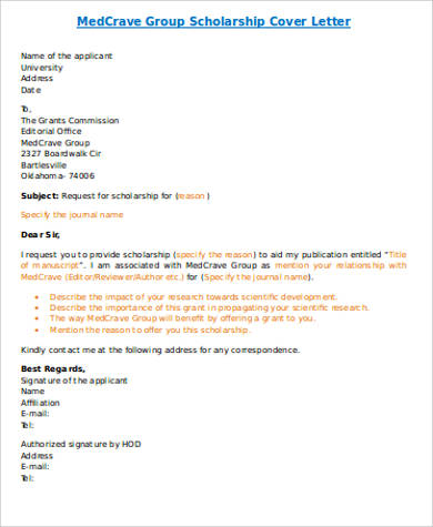 FREE 4+ Cover Letter for Scholarship in MS Word | PDF