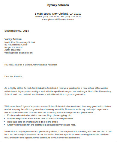 school admin assistant cover letter