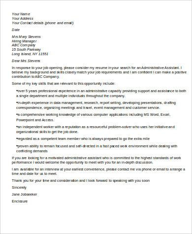 admin assistant skills cover letter