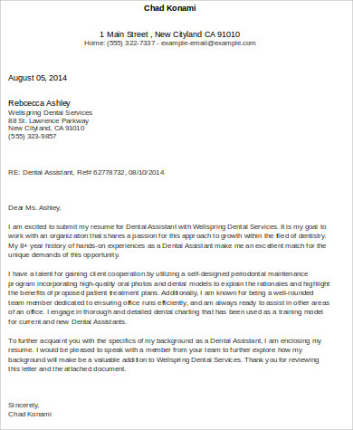 new graduate dental assistant cover letter