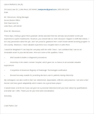 Dental assistant application cover letter