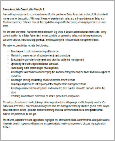 cover letter examples retail sales associate