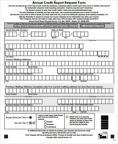annual credit report request form