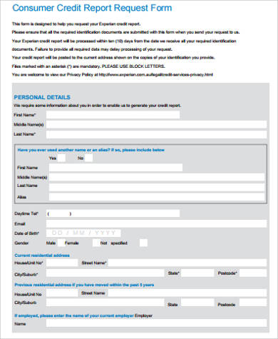 consumer credit report request form