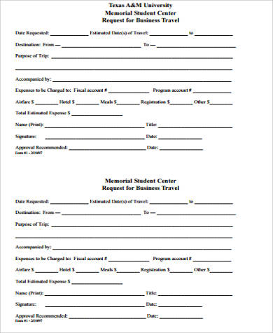 sample business travel request form