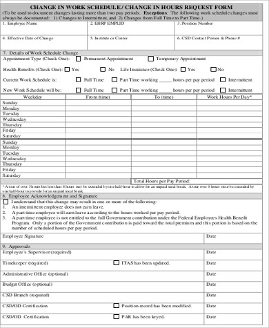 change of schedule request form