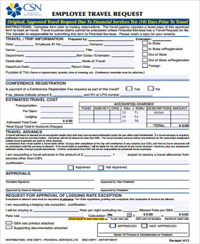 employee travel request form