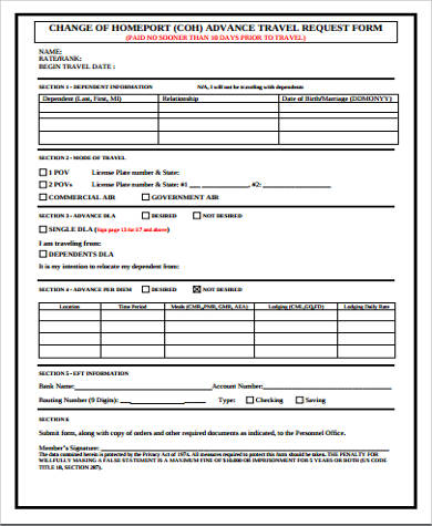 advance travel request form
